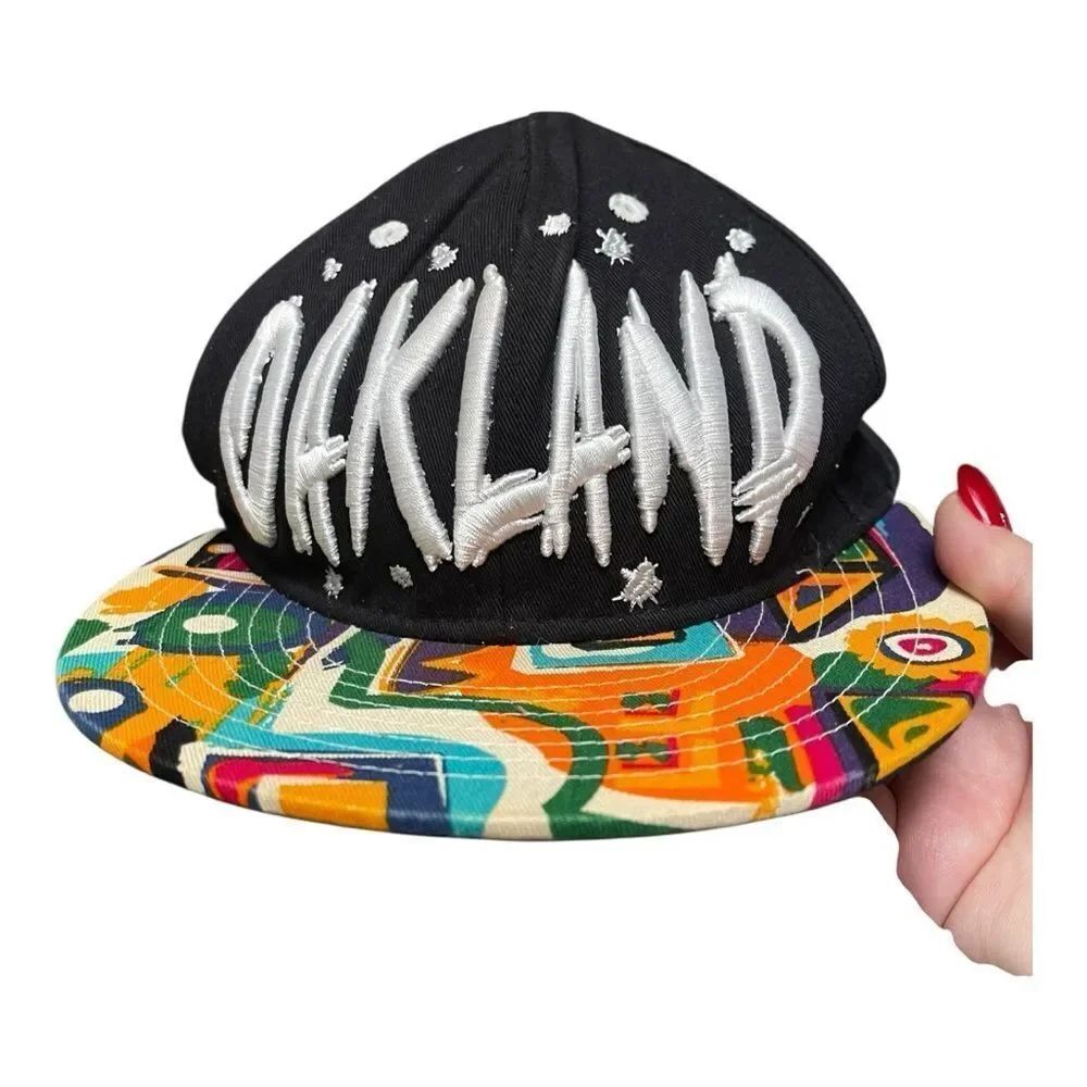 KBETHOS Black Multicolored Embroidered Oakland  Snapback Hat Streetwear